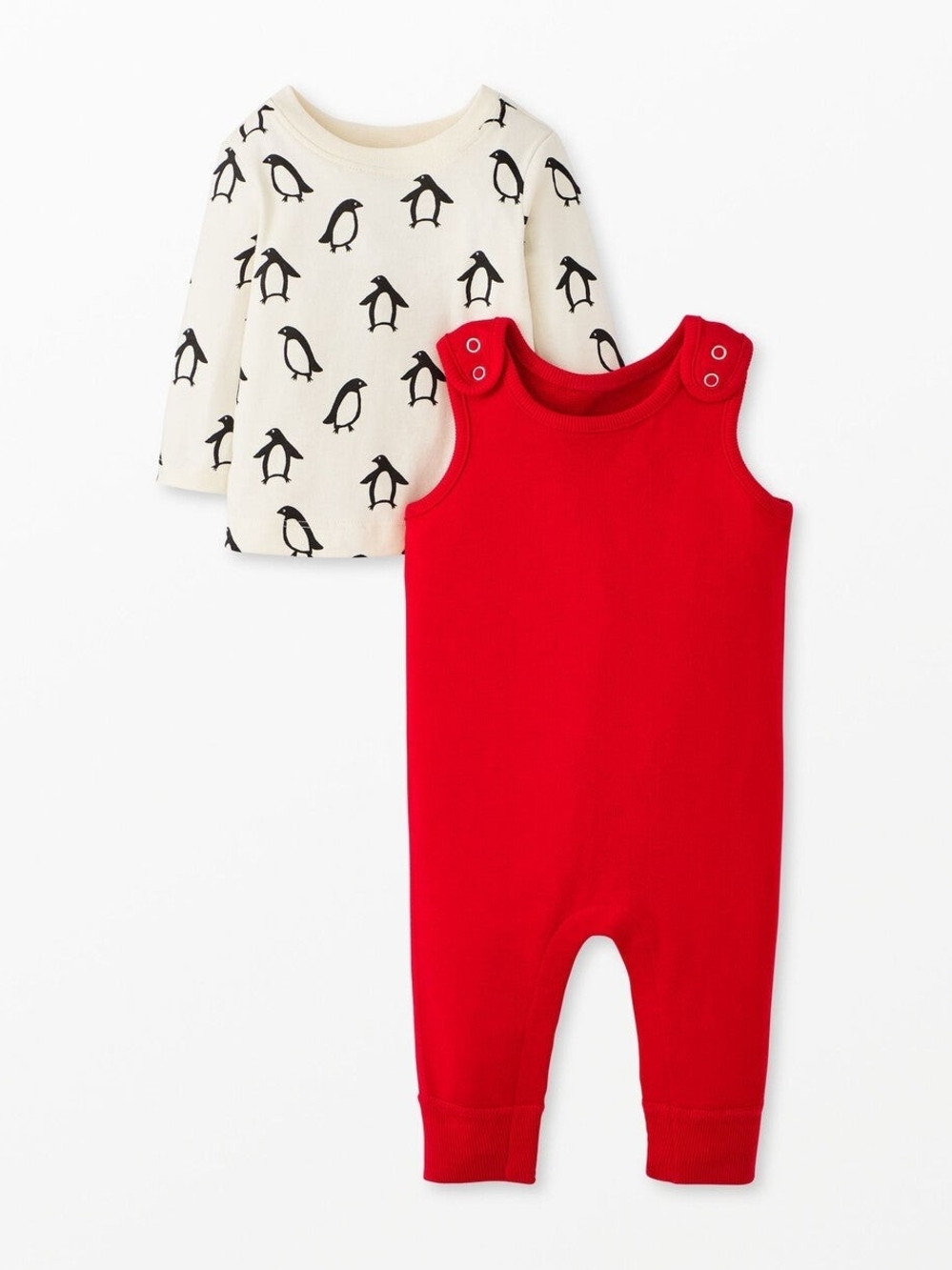 Hanna Andersson Penguin Holiday Overalls Tee Set Size 3T 3/90 NWT